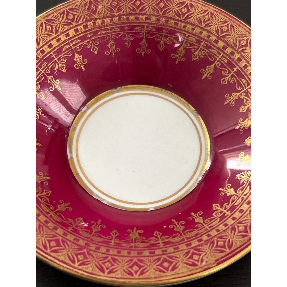Vintage Cranberry Red and Gold Filigree Demitasse Espresso Cup and Saucer Set - Picture 6 of 11